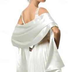 Wedding Bridal Satin Chiffon Evening Scarve for Women Silky Solid Color Shawl Wraps Stole For Weddings Bridal Bridesmaids Proms Parties