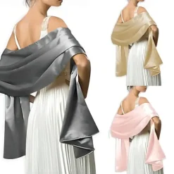 Wedding Bridal Satin Chiffon Evening Scarve for Women Silky Solid Color Shawl Wraps Stole For Weddings Bridal Bridesmaids Proms Parties