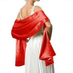 Wedding Bridal Satin Chiffon Evening Scarve for Women Silky Solid Color Shawl Wraps Stole For Weddings Bridal Bridesmaids Proms Parties