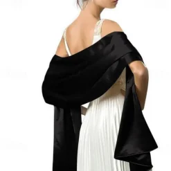 Wedding Bridal Satin Chiffon Evening Scarve for Women Silky Solid Color Shawl Wraps Stole For Weddings Bridal Bridesmaids Proms Parties