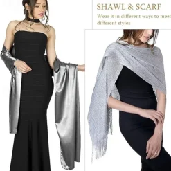 Wedding Bridal Satin Chiffon Evening Scarve for Women Silky Solid Color Shawl Wraps Stole For Weddings Bridal Bridesmaids Proms Parties