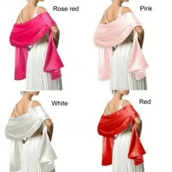 Wedding Bridal Satin Chiffon Evening Scarve for Women Silky Solid Color Shawl Wraps Stole For Weddings Bridal Bridesmaids Proms Parties