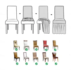 Wedding Dining Chair Covers Slipcover with Skirt, Washable Seat Covers Protector for Dining Chair Hotel Ceremony Wedding Party Kids Pets, Stretch Spandex Fabric