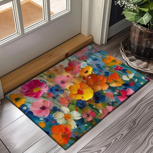 Wedding Oil Painting Flowers Doormat Non-Slip Oil Proof Rug Indoor Outdoor Mat Bedroom Decor Bathroom Mat Entrance Rug Door Mat