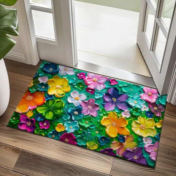 Wedding Oil Painting Strokes Flowers Doormat Non-Slip Oil Proof Rug Indoor Outdoor Mat Bedroom Decor Bathroom Mat Entrance Rug Door Mat