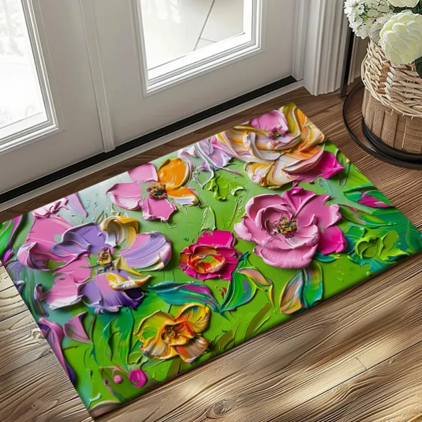 Wedding Oil Painting Strokes Flowers Doormat Non-Slip Oil Proof Rug Indoor Outdoor Mat Bedroom Decor Bathroom Mat Entrance Rug Door Mat