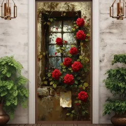 Wedding Outdoor Decorations Door Covers Door Tapestry Door Curtain Decoration Backdrop Indoor/Outdoor Door Banner for Front Door Farmhouse Roses