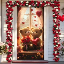 Wedding Outdoor Decorations Door Covers Door Tapestry Door Curtain Decoration Backdrop Indoor/Outdoor Door Banner for Front Door Farmhouse Heart Cycle