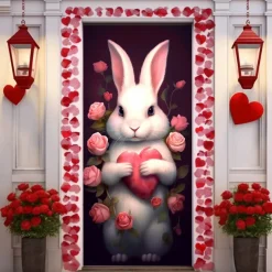 Wedding Outdoor Decorations Door Covers Door Tapestry Door Curtain Decoration Backdrop Indoor/Outdoor Door Banner for Front Door Farmhouse Heart Bunny
