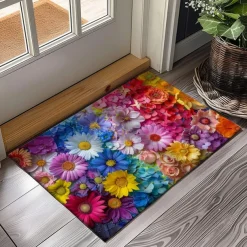 Wedding Rainbow Flowers Doormat Non-Slip Oil Proof Rug Indoor Outdoor Mat Bedroom Decor Bathroom Mat Entrance Rug Door Mat