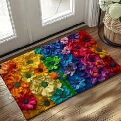 Wedding Rainbow Flowers Doormat Non-Slip Oil Proof Rug Indoor Outdoor Mat Bedroom Decor Bathroom Mat Entrance Rug Door Mat