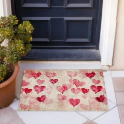 Wedding Red Hearts Doormat Non-Slip Oil Proof Rug Indoor Outdoor Mat Bedroom Decor Bathroom Mat Entrance Rug Door Mat