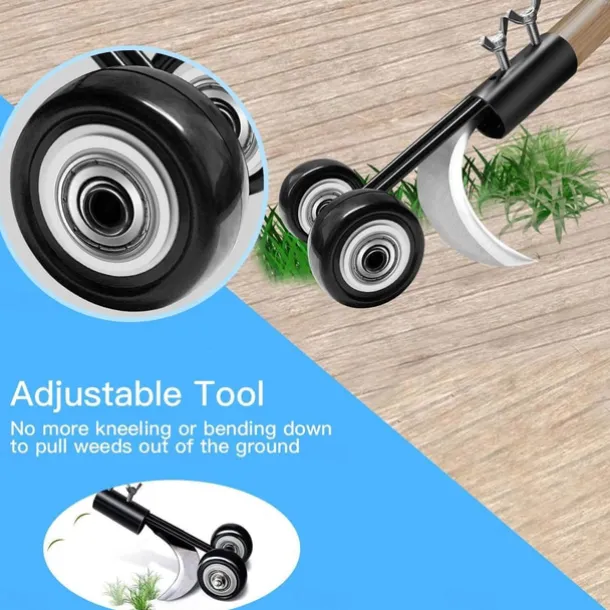 Weed Puller Tool with Wheels, Stand Up Weeding Tools for Garden Patio Backyard Lawn Sidewalk Driveways Weeds