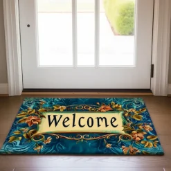 Welcome Floral Doormat Floor Mats Washable Rugs Kitchen Mat Non-Slip Oil Proof Rug Indoor Outdoor Mat Bedroom Decor Bathroom Mat Entrance Rug