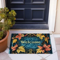 Welcome Floral Doormat Floor Mats Washable Rugs Kitchen Mat Non-Slip Oil Proof Rug Indoor Outdoor Mat Bedroom Decor Bathroom Mat Entrance Rug