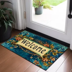 Welcome Floral Doormat Floor Mats Washable Rugs Kitchen Mat Non-Slip Oil Proof Rug Indoor Outdoor Mat Bedroom Decor Bathroom Mat Entrance Rug