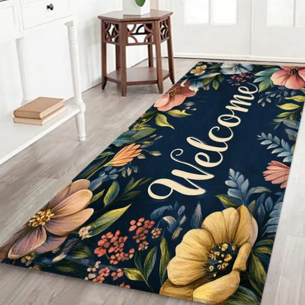 Welcome Flower Patterned Flannel Home Mats Can Be Used For Door Mats Sofa Mats Mattresses Bathroom Living Room Bedroom Mats Comfortable And Soft