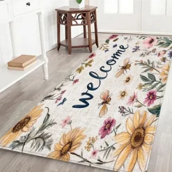 Welcome Flower Patterned Flannel Home Mats Can Be Used For Door Mats Sofa Mats Mattresses Bathroom Living Room Bedroom Mats Comfortable And Soft