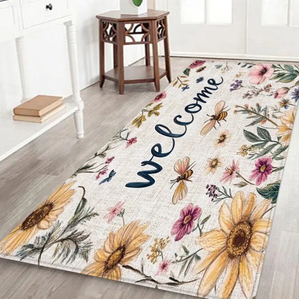 Welcome Flower Patterned Flannel Home Mats Can Be Used For Door Mats Sofa Mats Mattresses Bathroom Living Room Bedroom Mats Comfortable And Soft