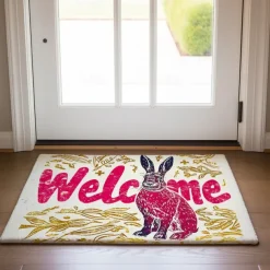 Welcome Rabbits Doormat Floor Mats Washable Rugs Kitchen Mat Non-Slip Oil Proof Rug Indoor Outdoor Mat Bedroom Decor Bathroom Mat Entrance Rug