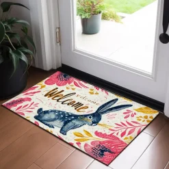 Welcome Rabbits Doormat Floor Mats Washable Rugs Kitchen Mat Non-Slip Oil Proof Rug Indoor Outdoor Mat Bedroom Decor Bathroom Mat Entrance Rug