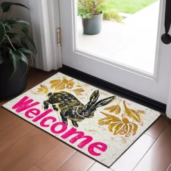 Welcome Rabbits Doormat Floor Mats Washable Rugs Kitchen Mat Non-Slip Oil Proof Rug Indoor Outdoor Mat Bedroom Decor Bathroom Mat Entrance Rug
