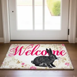 Welcome Rabbits Doormat Floor Mats Washable Rugs Kitchen Mat Non-Slip Oil Proof Rug Indoor Outdoor Mat Bedroom Decor Bathroom Mat Entrance Rug