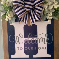 Welcome Signs with Surname for Front Door, Spring Door Wreath with bow, Creative Signs with 26 Letters for Spring Door Decoration