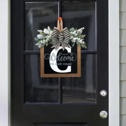Welcome Signs with Surname for Front Door, Spring Door Wreath with bow, Creative Signs with 26 Letters for Spring Door Decoration