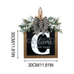 Welcome Signs with Surname for Front Door, Spring Door Wreath with bow, Creative Signs with 26 Letters for Spring Door Decoration