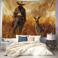 Western Cow Man Desert Hanging Tapestry Wall Art Large Tapestry Mural Decor Photograph Backdrop Blanket Curtain Home Bedroom Living Room Decoration