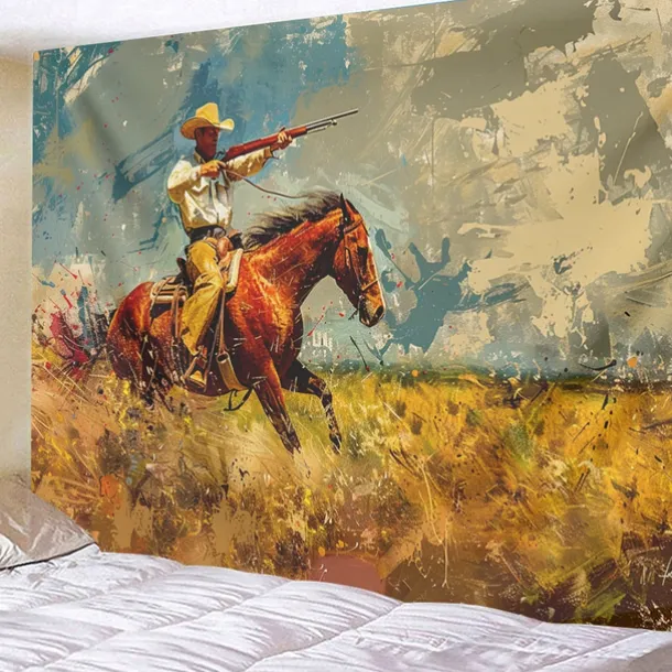 Western Cow Man Desert Hanging Tapestry Wall Art Large Tapestry Mural Decor Photograph Backdrop Blanket Curtain Home Bedroom Living Room Decoration