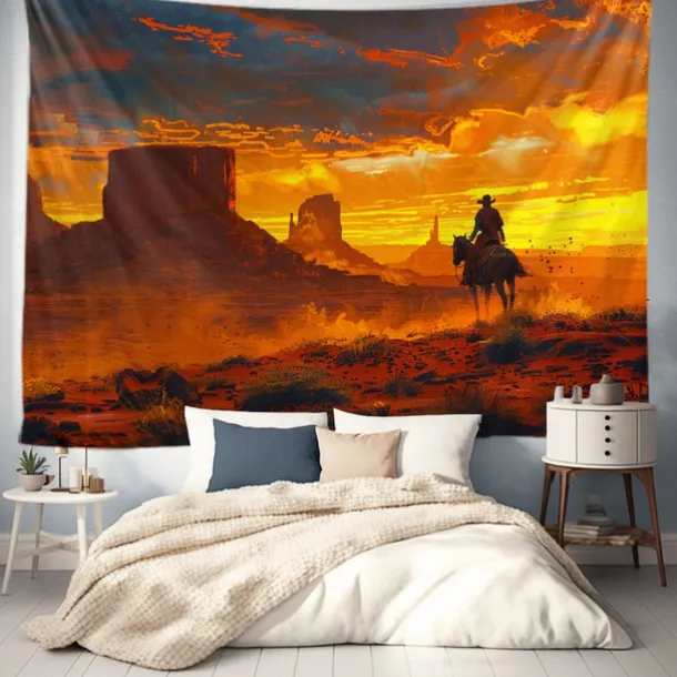 Western Cow Man Desert Hanging Tapestry Wall Art Large Tapestry Mural Decor Photograph Backdrop Blanket Curtain Home Bedroom Living Room Decoration