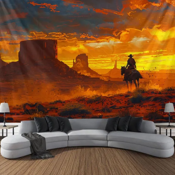 Western Cow Man Desert Hanging Tapestry Wall Art Large Tapestry Mural Decor Photograph Backdrop Blanket Curtain Home Bedroom Living Room Decoration