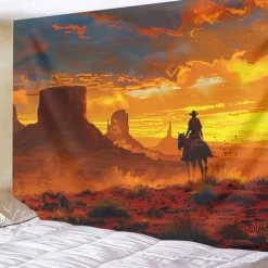 Western Cow Man Desert Hanging Tapestry Wall Art Large Tapestry Mural Decor Photograph Backdrop Blanket Curtain Home Bedroom Living Room Decoration