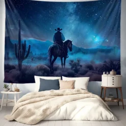 Western Cow Man Desert Hanging Tapestry Wall Art Large Tapestry Mural Decor Photograph Backdrop Blanket Curtain Home Bedroom Living Room Decoration