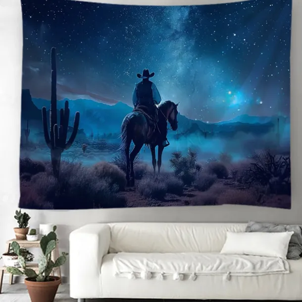 Western Cow Man Desert Hanging Tapestry Wall Art Large Tapestry Mural Decor Photograph Backdrop Blanket Curtain Home Bedroom Living Room Decoration