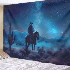 Western Cow Man Desert Hanging Tapestry Wall Art Large Tapestry Mural Decor Photograph Backdrop Blanket Curtain Home Bedroom Living Room Decoration