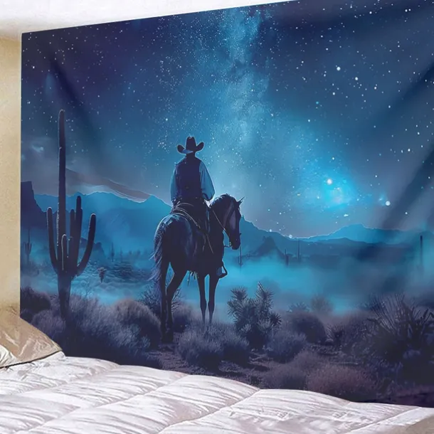 Western Cow Man Desert Hanging Tapestry Wall Art Large Tapestry Mural Decor Photograph Backdrop Blanket Curtain Home Bedroom Living Room Decoration