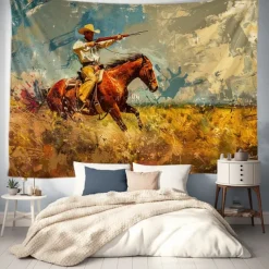 Western Cow Man Desert Hanging Tapestry Wall Art Large Tapestry Mural Decor Photograph Backdrop Blanket Curtain Home Bedroom Living Room Decoration