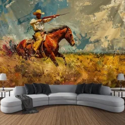 Western Cow Man Desert Hanging Tapestry Wall Art Large Tapestry Mural Decor Photograph Backdrop Blanket Curtain Home Bedroom Living Room Decoration