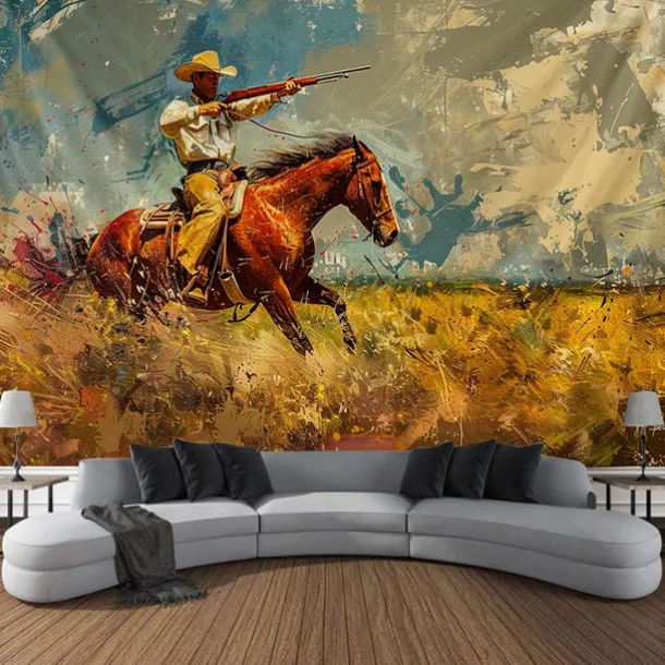 Western Cow Man Desert Hanging Tapestry Wall Art Large Tapestry Mural Decor Photograph Backdrop Blanket Curtain Home Bedroom Living Room Decoration