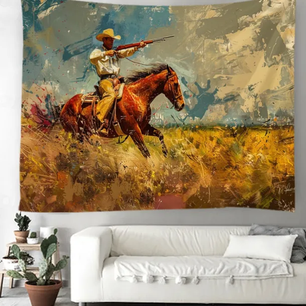 Western Cow Man Desert Hanging Tapestry Wall Art Large Tapestry Mural Decor Photograph Backdrop Blanket Curtain Home Bedroom Living Room Decoration