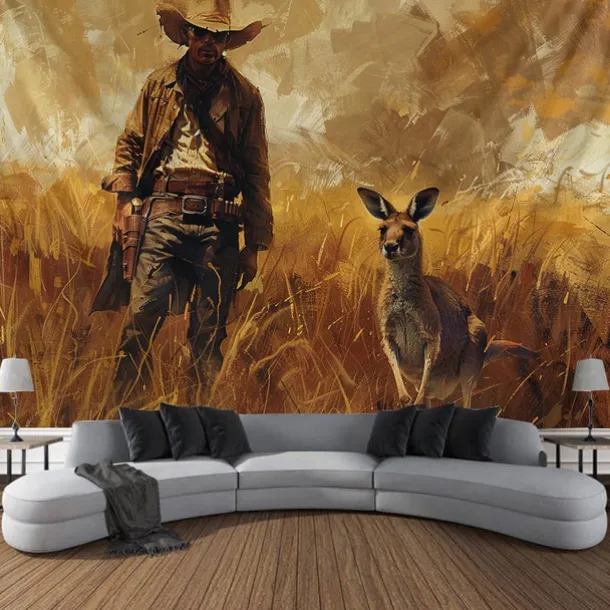 Western Cow Man Desert Hanging Tapestry Wall Art Large Tapestry Mural Decor Photograph Backdrop Blanket Curtain Home Bedroom Living Room Decoration