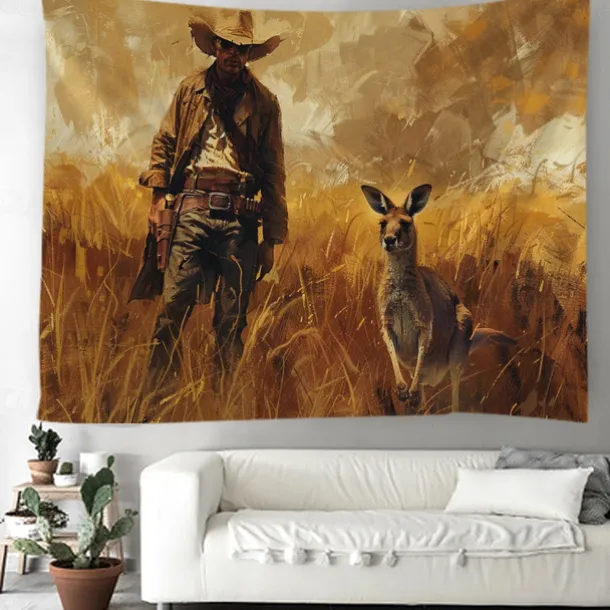 Western Cow Man Desert Hanging Tapestry Wall Art Large Tapestry Mural Decor Photograph Backdrop Blanket Curtain Home Bedroom Living Room Decoration