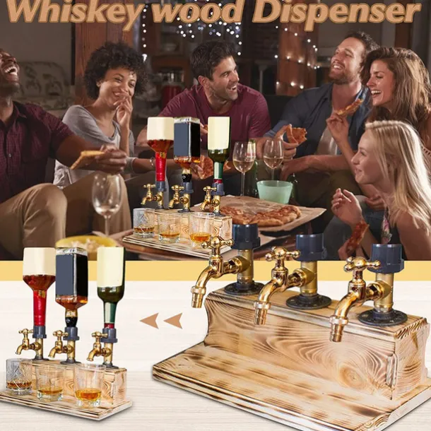 Whiskey Wood Dispenser,Faucet Shape Liquor Dispenser, Daddy Favorite Whiskey Wine Wood Dispenser for Home Bar Dinner Party Restaurant, Dad Papa Boyfriend Husband Gift