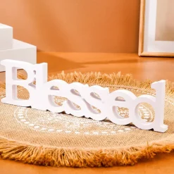 White "Blessed" Letter Tabletop Decor, PVC Freestanding Letter Sign, Warm Indoor Decoration for Wedding, Valentine's Day, Anniversary, Party, and Home Table Display