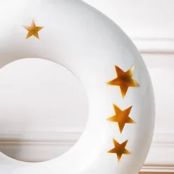 White Circular Resin Vase with Gold Star and Moon Accents – Islamic Festival Centerpiece for Ramadan, Eid, and Home Decor – Elegant Flower Holder for Entryway, Table, and Celebration