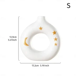 White Circular Resin Vase with Gold Star and Moon Accents – Islamic Festival Centerpiece for Ramadan, Eid, and Home Decor – Elegant Flower Holder for Entryway, Table, and Celebration