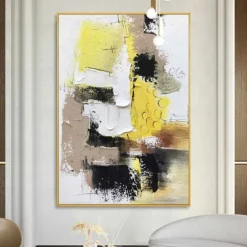 White Gray Yellow Textured Painting Large Colorful Abstract Painting Texture Abstract Painting Colorful Knife Painting Hand-painted Abstract Art Large Canvas Art Boho Decor